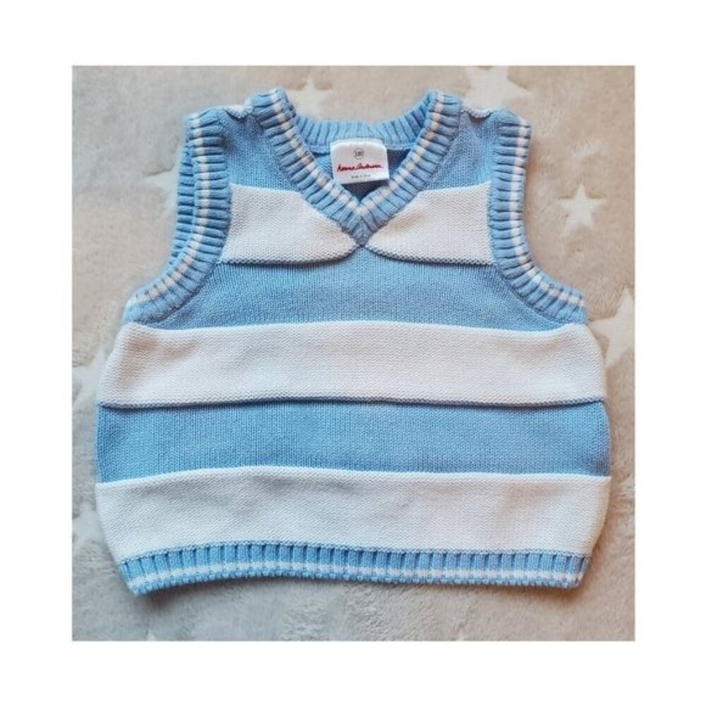 Hanna Andersson Boy Sz 3-4 knit cotton Sweater Vest Light Blue and White Easter - Picture 1 of 7